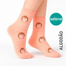 Meia Feminina Cano Longo ALGODÃO Selene Estampada 34-39 Conforto Meia Divertida Colorida Bichinhos Colorida
