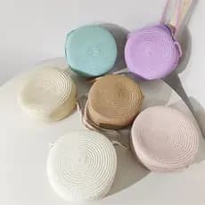 Bolsa de praia feminina, bolsa transversal de verão, bolsa redonda de palha.