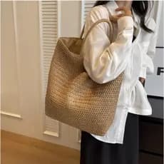 Grande bolsa de palha bolsa de praia verão 2025 bolsa de viagem de palha portátil