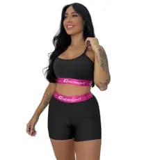 Conjunto Fitness Feminino Suplex Top e Short Com Elástico Corrida Academia Confortável Sustentação