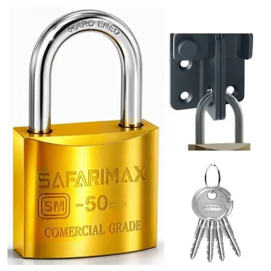Cadeado Safarimax Anti Furto  50mm 4 Chaves Tetra Para Portão Corrente Armazém Loja Estoque Bike
