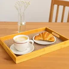 Bandeja Multiuso Bambu com Protetor PVC Retangular Madeira Com Alça 33x22 Servir Decorativa Café