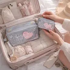 Kit Necessaire Feminino Maquiagem Organizadora Viagem Bolsa Cosmeticos Porta Moedas
