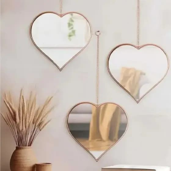Espelho Trio Decorativo Moldura Gota Coração Dourado Luxo Corrente Sala Quarto Banheiro