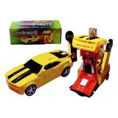 Carrinho Camaro Vira Robo Transformers Bate Volta Luz Som Carro Inteligente Amarelo Brinquedo Infantil