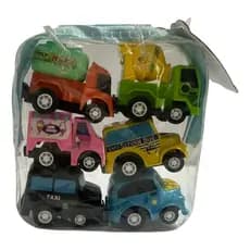 Kit 6 Carrinhos Miniatura A Friccao 5cm Com Bolsinha Estojo Brinquedo Infantil Menino Caminhao