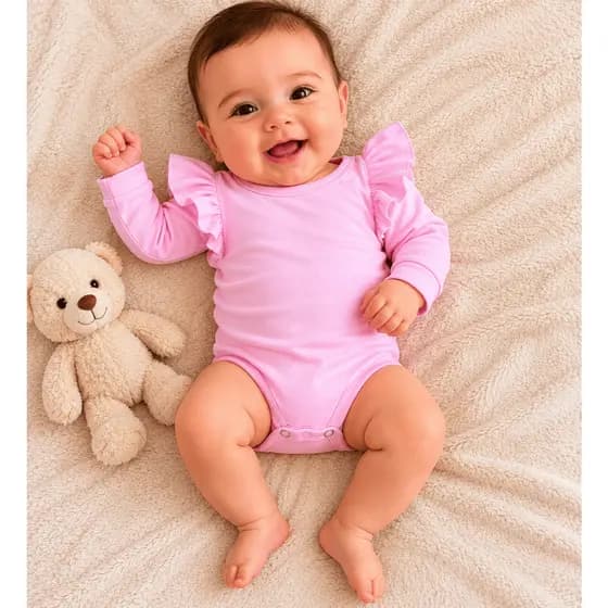 Body Frufru Manga Longa Rosa Bebê
