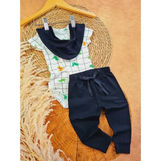 Conjunto Cotton Meia Estação Dino Xadrez