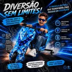 Triciclo Elétrico Drift Infantil 350W LED Bluetooth Som 3 Velocidades Até 100kg Recarregável