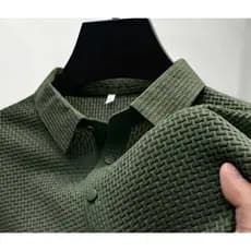 Camiseta Polo Seda Slim Tipo Jacquard Respirável Não Amassa Gelada Verão