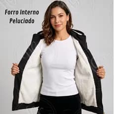 Jaqueta Moletom Feminina Térmica Forrada com Pelinho e Capuz Removível