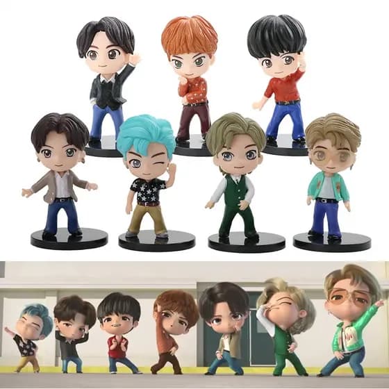 7pçs/Conjunto BTS TinyTAN Figura Dinamite Bangton Grupos Meninos Minúsculo TAN Mini Figurino Brinquedo ARMY Idol Boneco Kpop Mercadoria