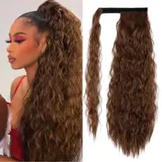 Nadia Sintético Milho Ondulado Longo Rabo de Cavalo Peruca Clipe em Extensões de Cabelo Rabo de Cavalo Marrom Ombre