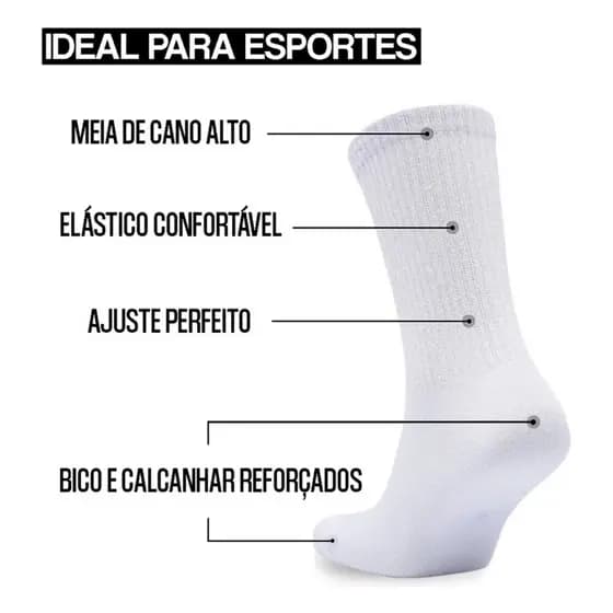 Kit 12 PARES MEIA LISAS GROSSAS CANO LONGO