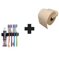 Kit Suporte de Banheiro Escova de Dente e Papel Higiênico – Fixação Adesiva Sem Furo