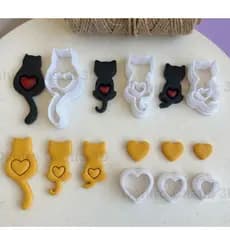 kit 8 Cortadores Gato Molde Coração - Para Artesanatos Biscuit Pasta americana Argila