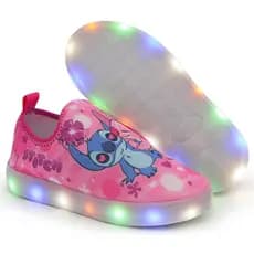 Tênis Infantil Led Fita Luzinha Personagens Lilo e Stitch Feminino Menina Escolar Casual Calce fácil Confortavel