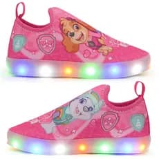 Tênis Infantil Led Fita Luzinha Personagens Patrulha Canina Feminino Menina Escolar Casual Calce fácil Confortavel