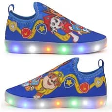 Tênis Infantil Led Fita Luzinha Personagens Patrulha Canina Masculino Menino Escolar Unissex  Calce fácil Confortavel