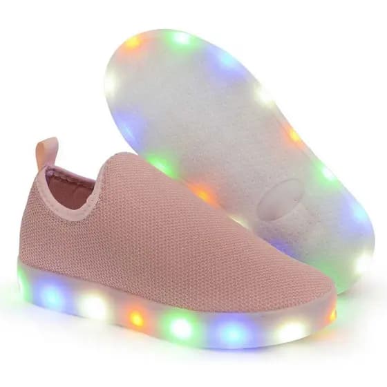 Tênis Infantil Led Fita Luzinha Nude / Rosa Menina / Menino  Escolar Unissex Casual Calce fácil