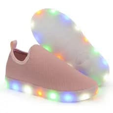 Tênis Infantil Led Fita Luzinha Nude / Rosa Menina / Menino  Escolar Unissex Casual Calce fácil
