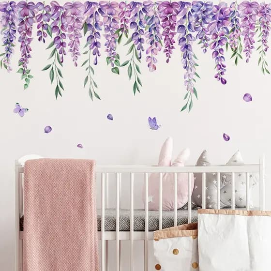 Planta Flor de Lavanda Adesivo de Parede Adesivo de Parede de Lavanda Adesivo de Fundo de Quarto Decoração de Parede