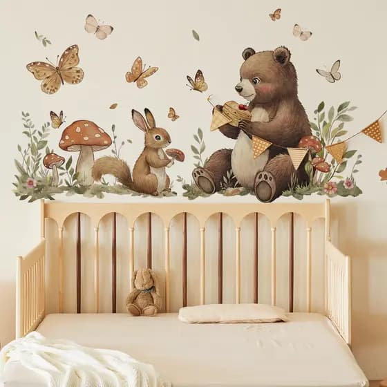 Adesivos de parede de animais urso coelho borboleta cogumelo adesivos de parede decoração de quarto infantil adesivos de