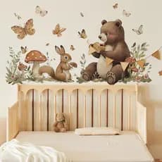 Adesivos de parede de animais urso coelho borboleta cogumelo adesivos de parede decoração de quarto infantil adesivos de