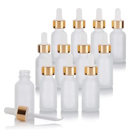 10 Frascos Conta Gotas 30ml Vidro Fosco Com Dourado