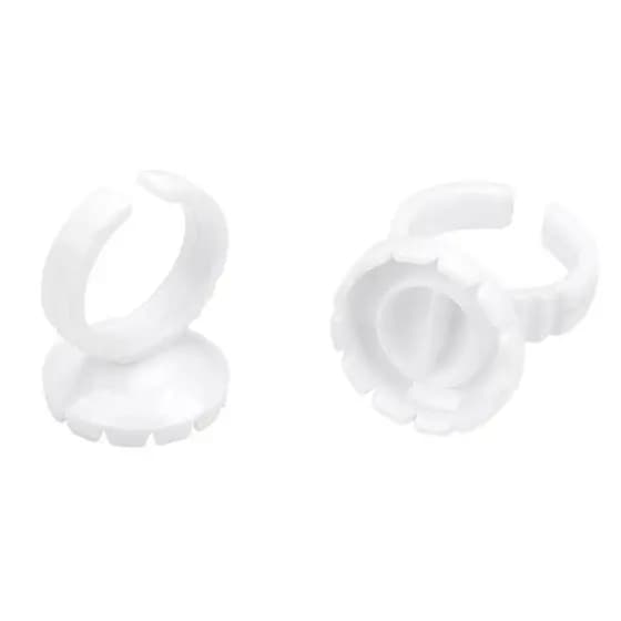 Kit 500 Anéis Batoques Brancos com Suporte em Flor – Para Cola de Extensão de Cílios
