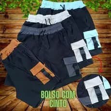 Kit com 3 bermudas cargo bolso cinto zíper shorts tactel elastano masculino skate street praia academia M ao Plus