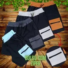 Kit com 3 bermudas cargo bolso zíper tactel elastano skate streetwear praia academia M ao G1 Plus