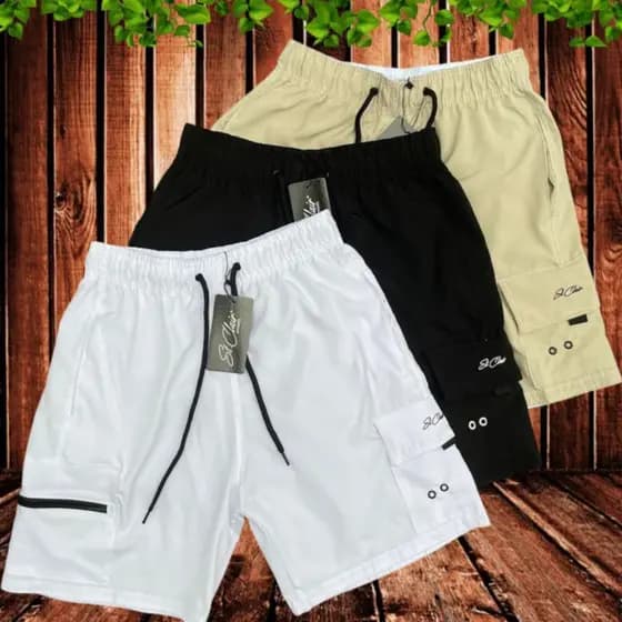 Bermuda masculina bolso cargo e zíper shorts Tactel elastano skate praia academia premium
