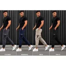kit com 3 calças jogger masculina bolso cargo Tactel elastano Premium