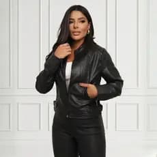 Jaqueta de Couro Fake Sintético Lisa Feminina Motociclista