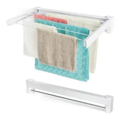 Varal Retrátil Dobrável 5 Varetas Branco Compacto Resistente Secagem Economia Espaço Uso Interno Externo Oferta Promoção