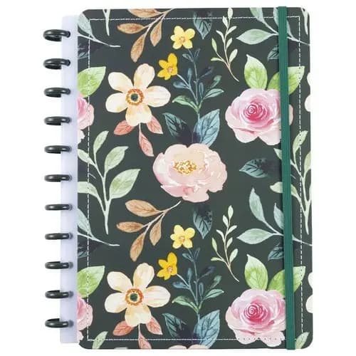 Caderno Grande Floral Capa Dura Disco Reposicionável Papelaria Escola Escritório Leve Elegante Moderno Oferta Promoção