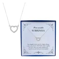Colar Feminino Coração Prata 925 Joia Delicada Brilhante Presente Especial  Sobrinha Aniversario