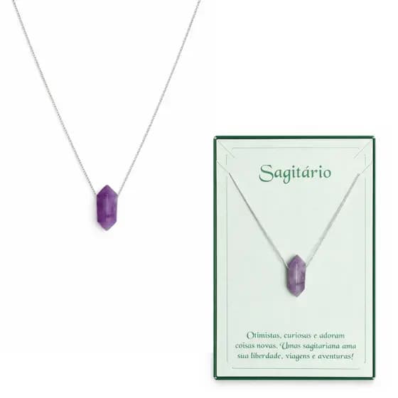 Colar Prata 925 Signo Sagitario Pedra Ametista Joia Feminina Presente Delicado Tendencia