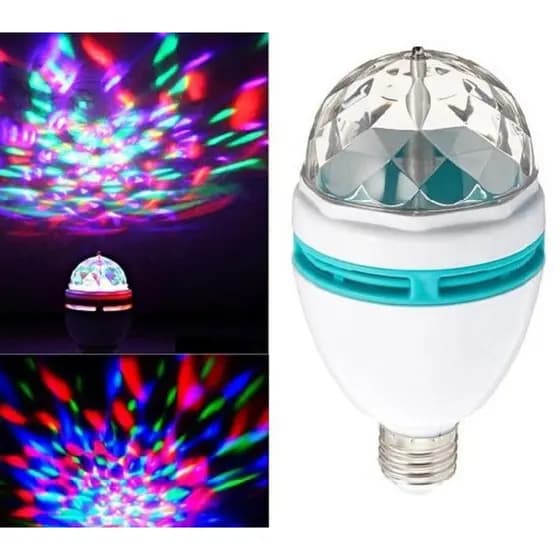Lâmpada Party com LED RGB Colorida roda automaticamente e tem variações de cores