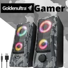Caixa Caixinha de Som Gamer Camuflada para PC ou Notebook Super Lançamento 2022 GT-G500 - SLAYER Goldenultra