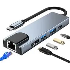 Adaptador Tipo C Hub 5 Em 1 Tipo C Para Hdmi 4k 30Hz TIPO-C LAN 2x USB 3.0 HDMI