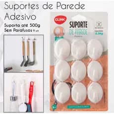 KIT SUPORTE DE PAREDE GANCHOS DE PAREDE ADESIVO SEM FUROS PENDURAR ATÉ 0,5 KG - 9 UNIDADES CK3562