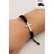 Pulseira cruz religiosa proteção fé ajustável
