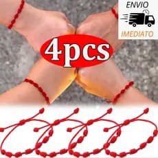 Kit 4 pulseiras de proteção e sorte 7 nós vermelha Kabbalah