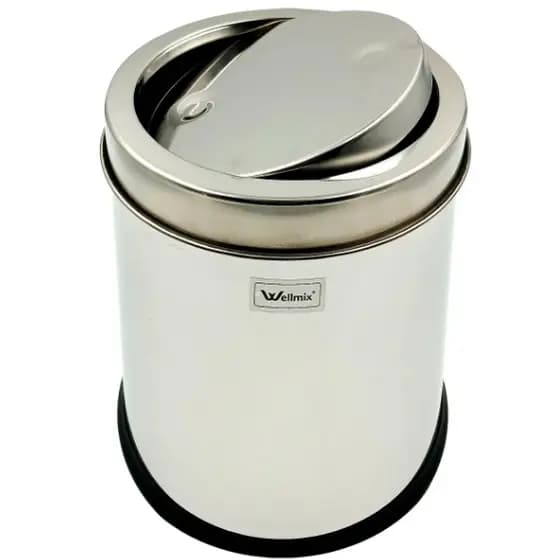 Lixeira Redonda Inox Com Tampa Basculante Para Banheiro Escritorio Lavabo Cozinha 5 Litros