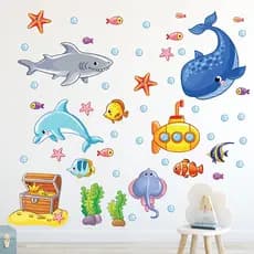 Adesivo de Parede Infantil - Fundo do Mar - Peixes - Bolhas - Quarto - Bebê - Menino - Menina - 028ir