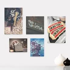 Kit 5 Quadros Decorativos Placas - Cinema - Projetor - Filmes - Movie - Sala Casa Quarto Sala - 234ktpl5