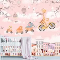 Papel de Parede Adesivo Infantil Safari Floresta Bicicleta Bebe Quarto Menino Quarto Menina - 496pc