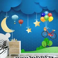 Papel de Parede Adesivo Infantil Balões Bicicleta Quarto - 708pc